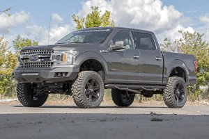 Ford F-150 Front Bumper - Rough Country - LED Bumper with 2in LED Cubes and 20in Light Bar - Flat Black - '18-'20